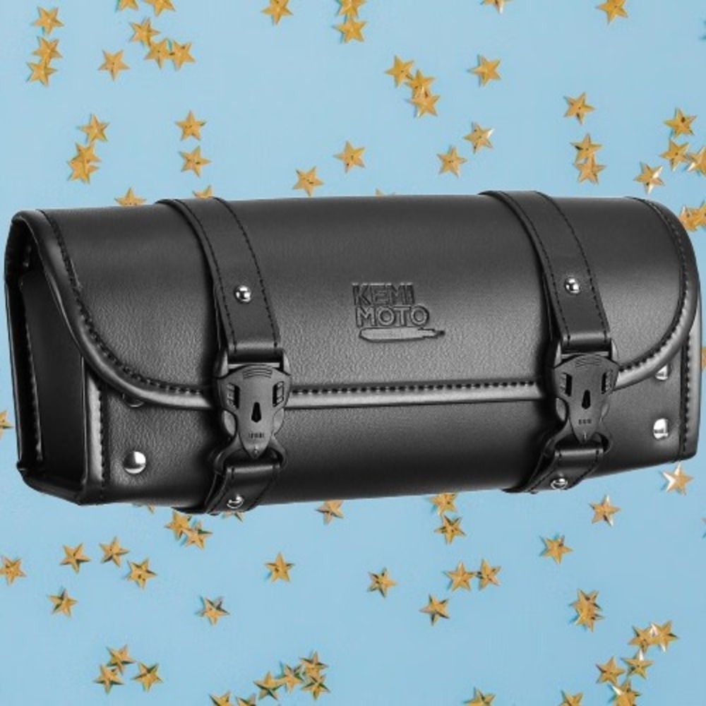 KEMIMOTO Motorcycle Fork Tool Bag PU Leather Roll Bag Front Handlebar